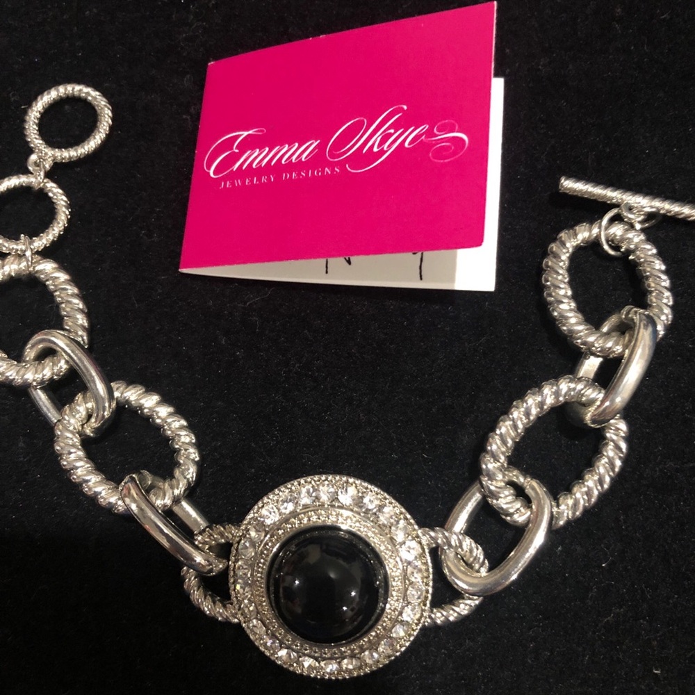 Emma Skye Silver Black Onyx With Pave Crystals Bracelet